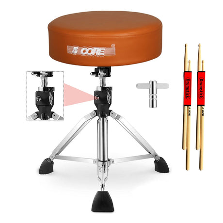 Drum stool with adjustable height mechanism, two drumsticks