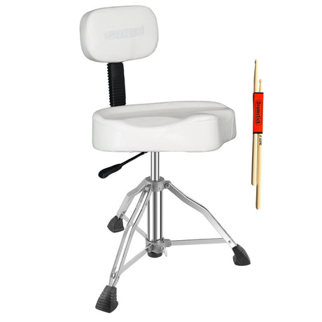 White drum throne with adjustable height and footrest