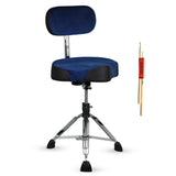 Blue drum stool with black seat and backrest
