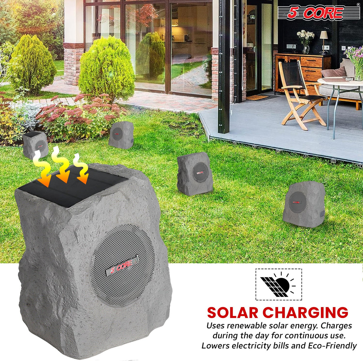 5Core Outdoor Wireless Speakers Bluetooth Rock Waterproof Linkable TWS Garden Speaker GRAY 1 PC