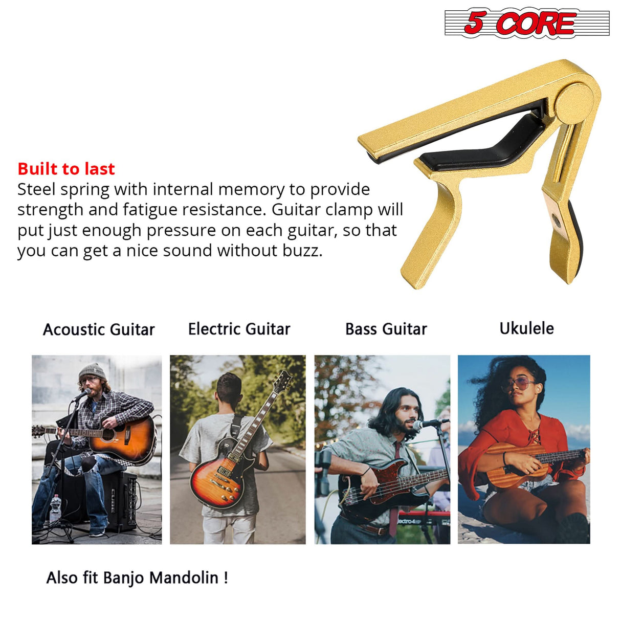 5Core Capo 4Pcs Acoustic Electric Guitar 6 String Kapo Clip For Banjo Mandolin Ukulele