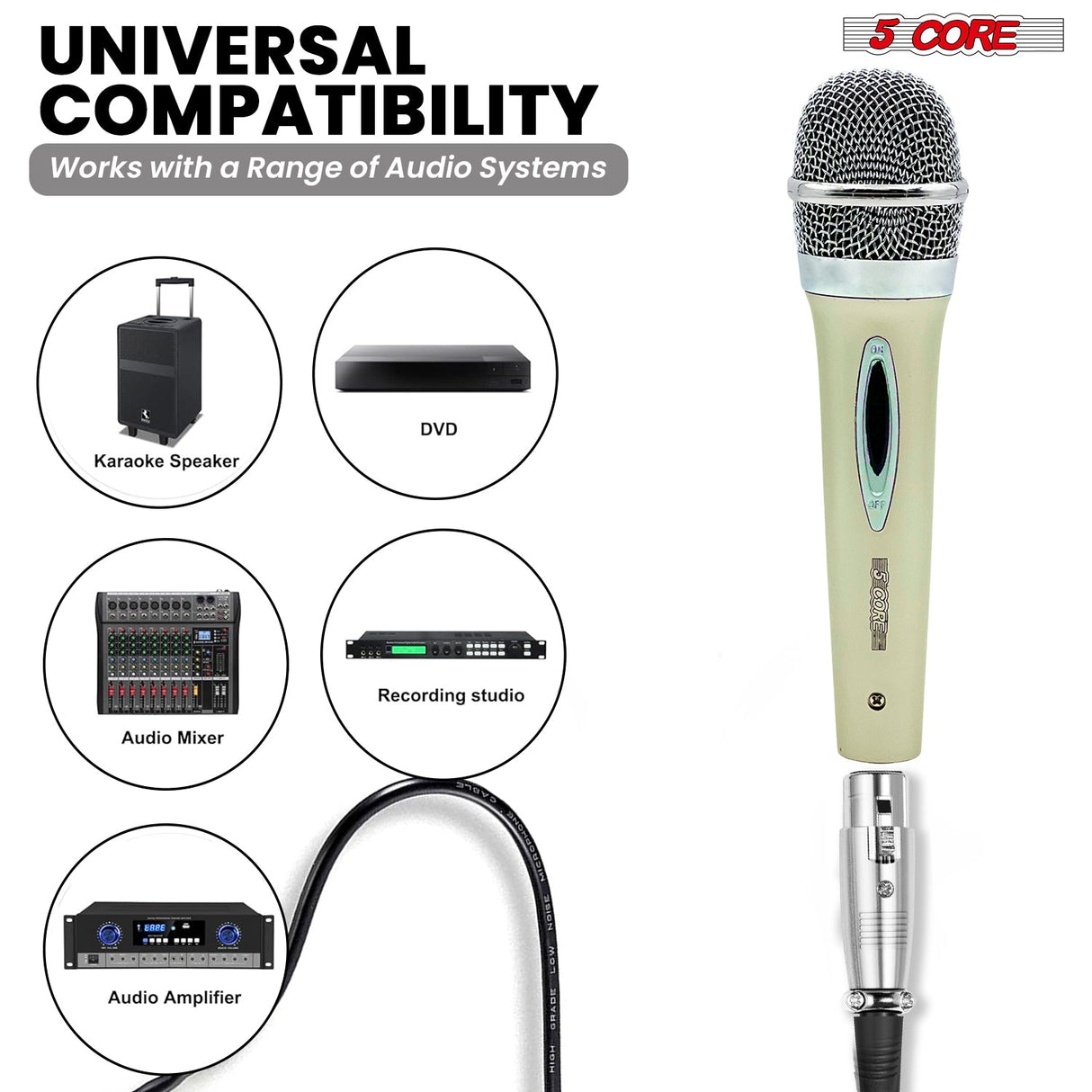 5Core XLR Microphone Dynamic Mic Karaoke Singing Studio Mics Handheld Microfono