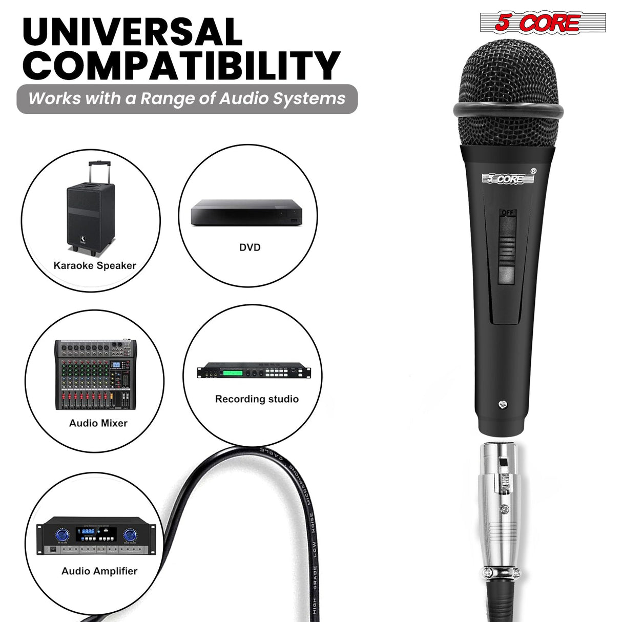 5Core XLR Microphone Dynamic Mic Karaoke Singing Studio Mics Handheld Microfono