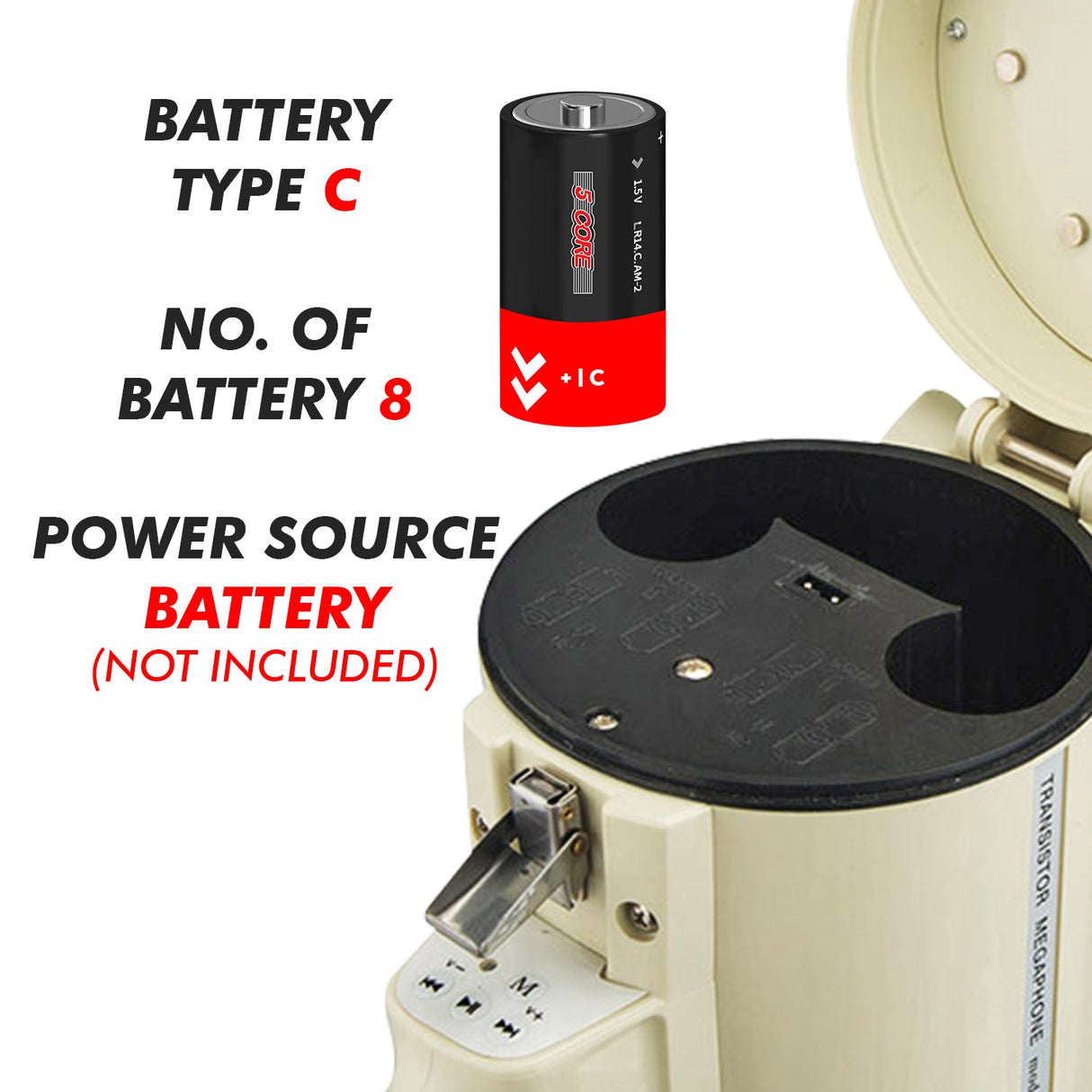 5Core Megaphone Bullhorn Speaker 100W Professional Bull Horn Battery Power Megafono 2000Yard Range