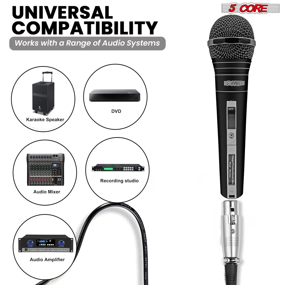 5Core XLR Microphone Dynamic Mic Karaoke Singing Studio Mics Handheld Microfono