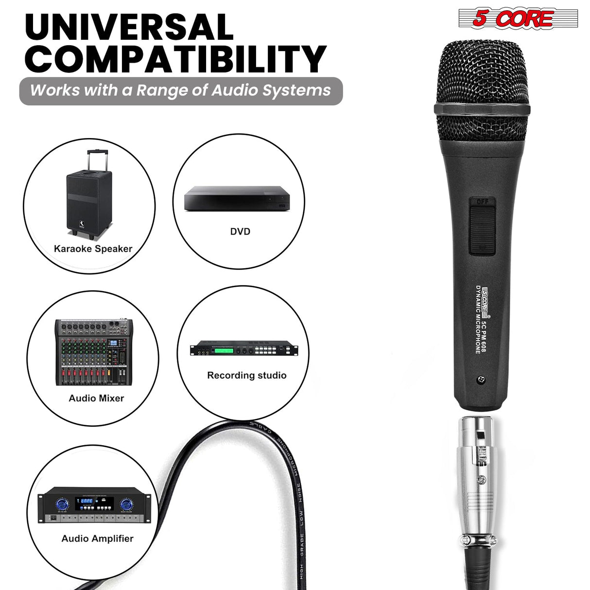 5Core XLR Microphone Dynamic Mic Karaoke Singing Studio Mics Handheld Microfono