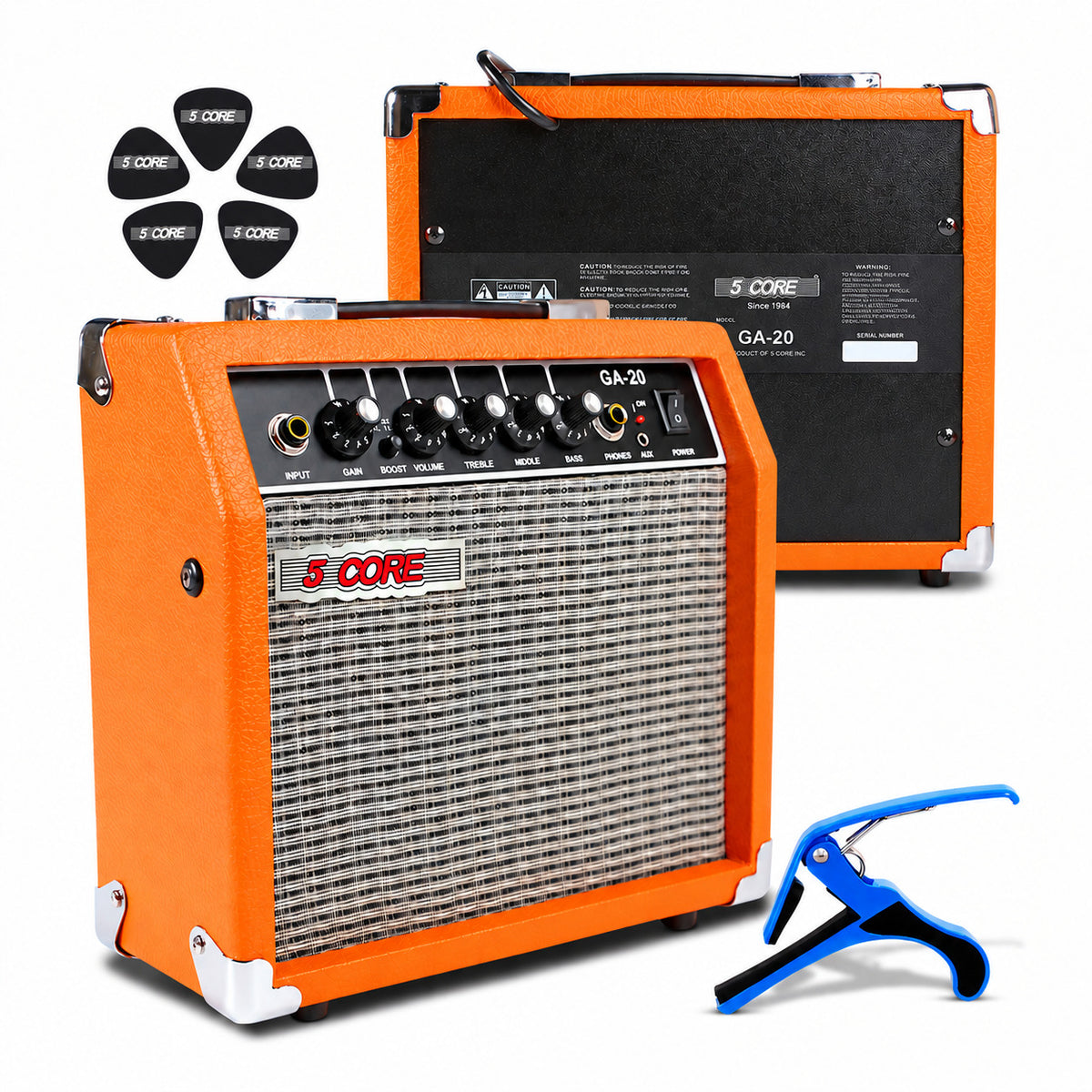 5 Core Guitar Amp 20W Electric Bass Acoustic Portable Amplifier Practice Amplificador