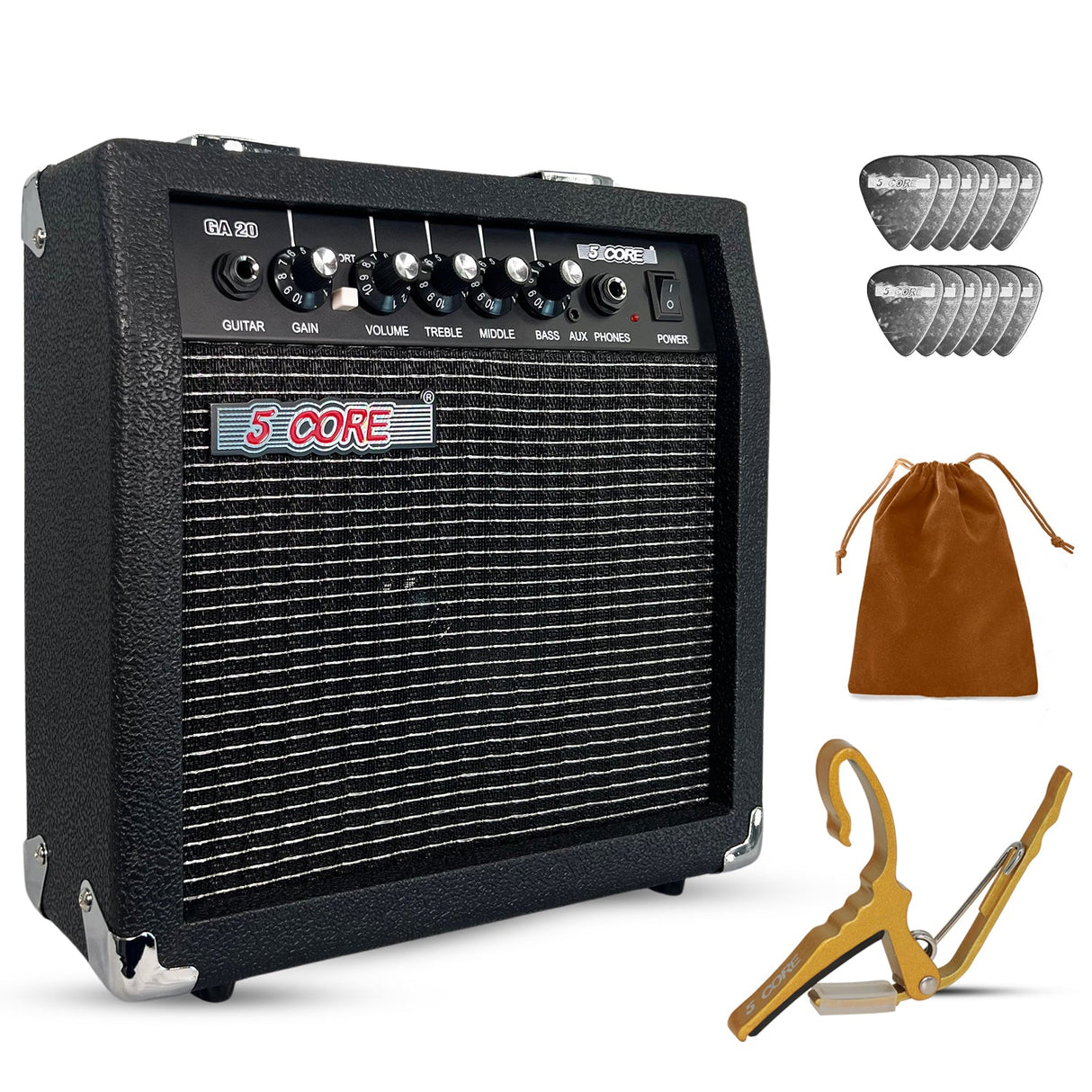 5 Core Guitar Amp 20W Electric Portable Mini Amplifier w Built in 6.5" Speaker Aux Headphone Jack