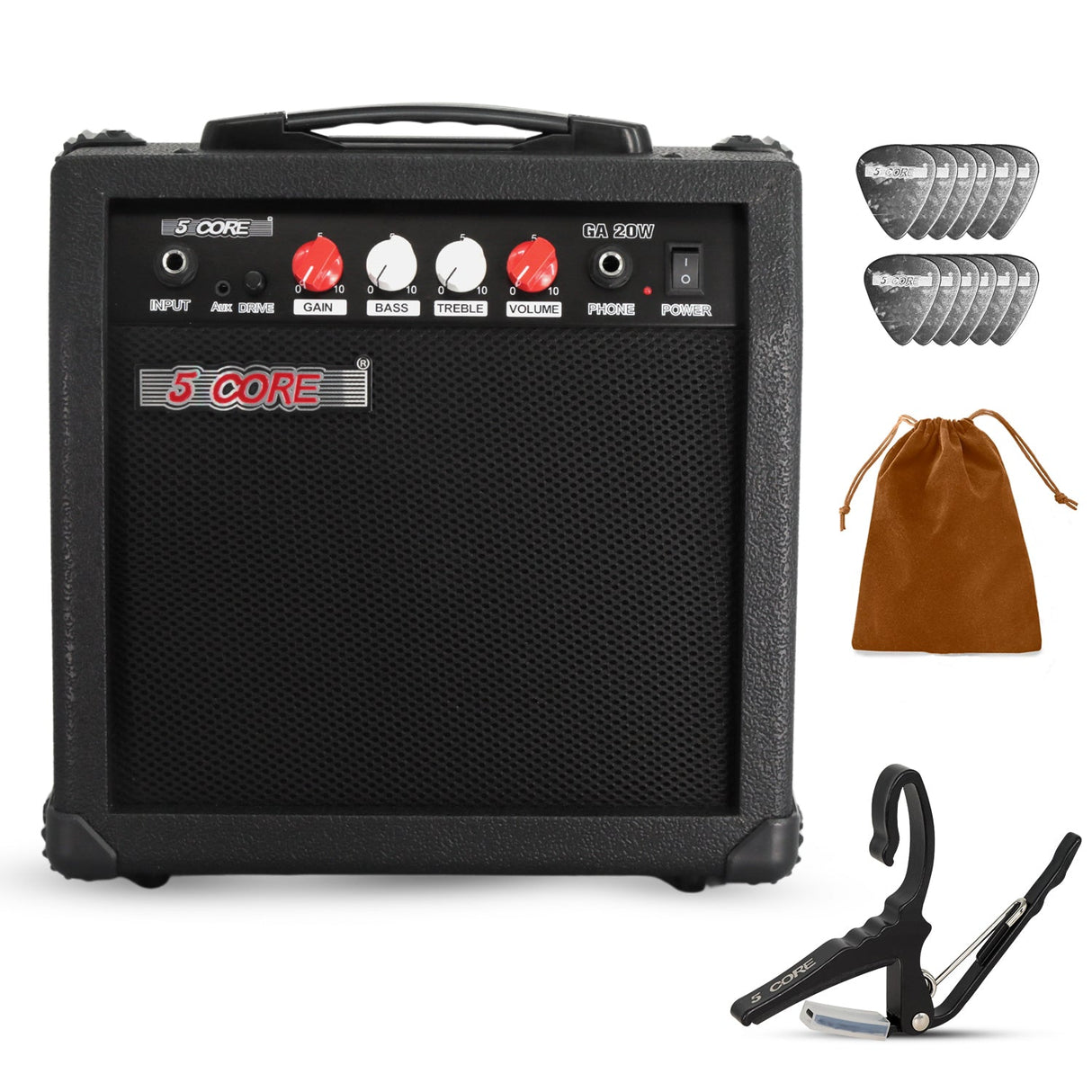 5 Core Guitar Amplifier 20W Electric Portable Mini Amp w Built in 6.5" Speaker Aux Headphone Jack