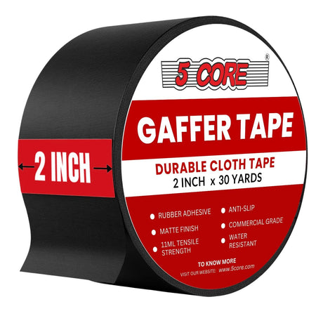 5 Core Gaffers Tape 2 Inch 30 Yards Professional Black Pro Gaff Tape Non Reflective Water Resistant