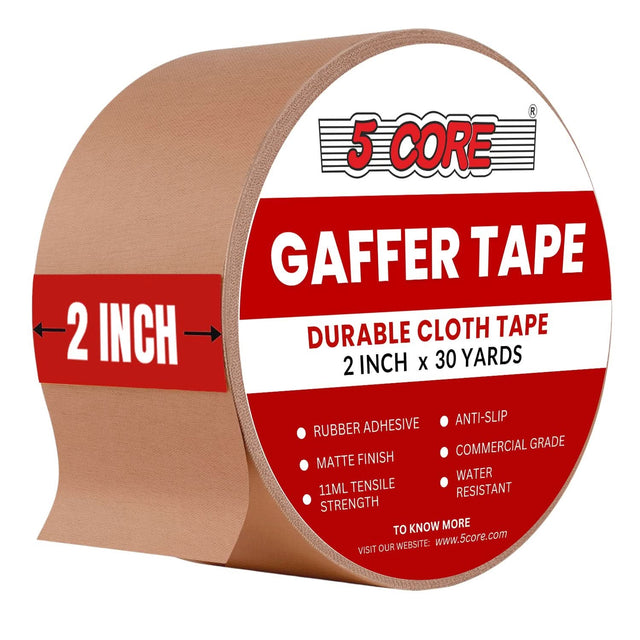 5 Core Gaffers Tape 2 Inch 30 Yards Professional Brown Pro Gaff Tape Non Reflective Water Resistant