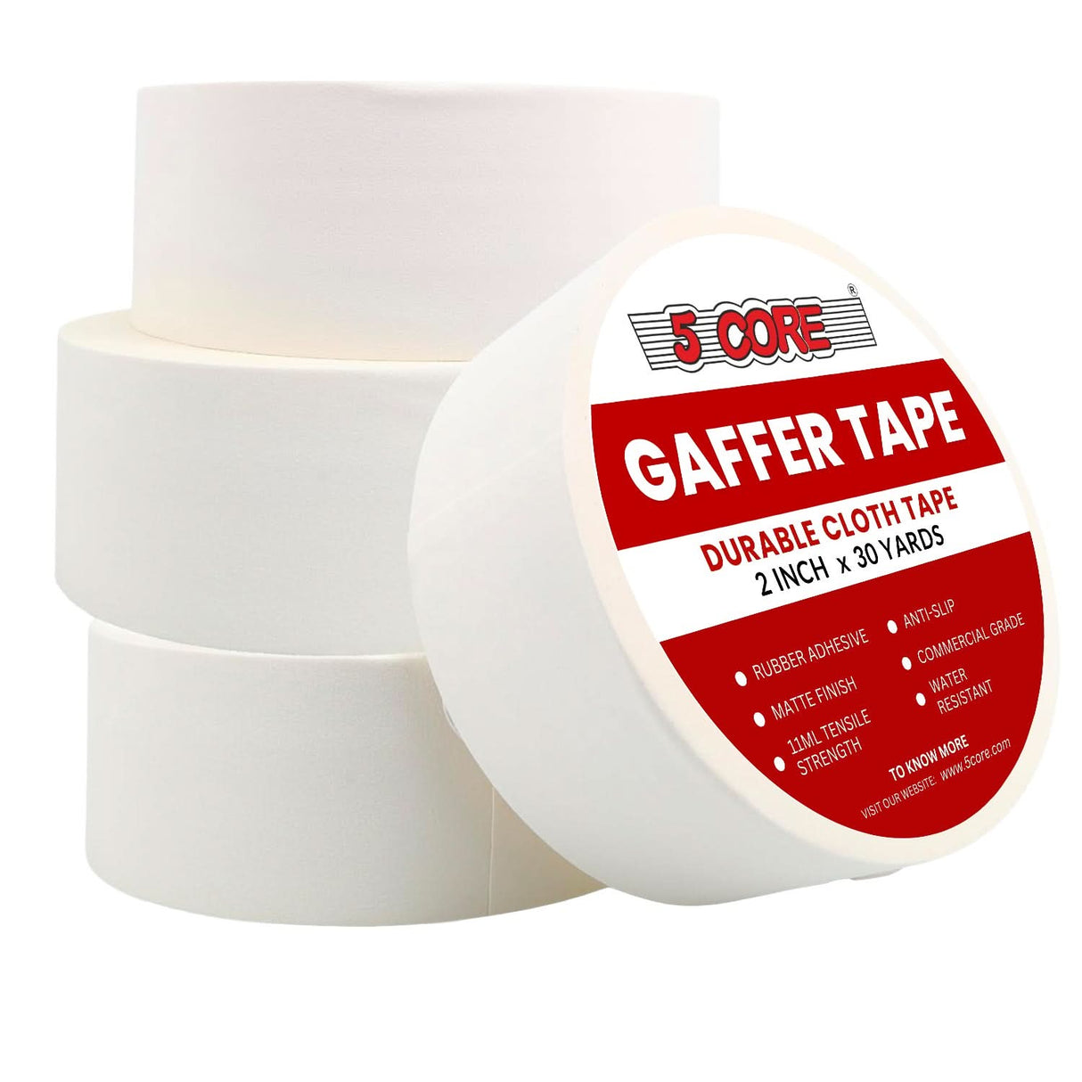 5 Core Gaffers Tape 2" 30 Yards 4Pcs Professional White Pro Gaff Tape Non Reflective Water Resistant