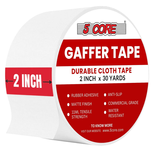 5 Core Gaffers Tape 2 Inch 30 Yards Professional White Pro Gaff Tape Non Reflective Water Resistant