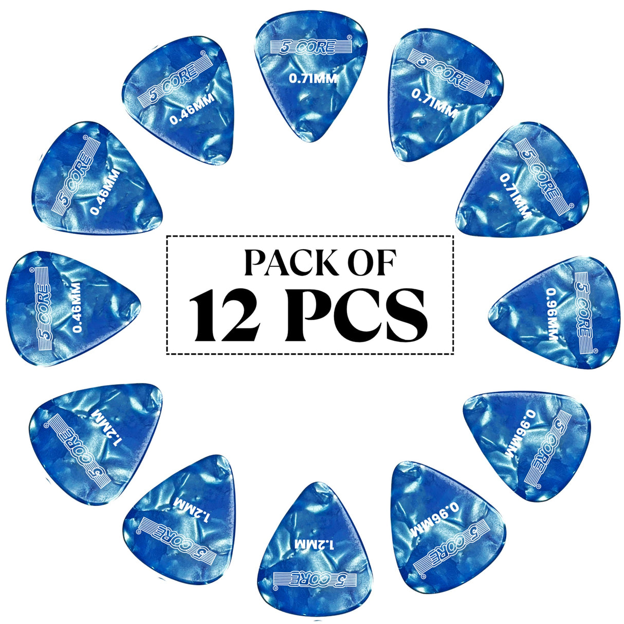 5 Core Guitar Picks 12 Piece Celluloid Light Medium Heavy Extra Heavy for Acoustic Electric Guitars