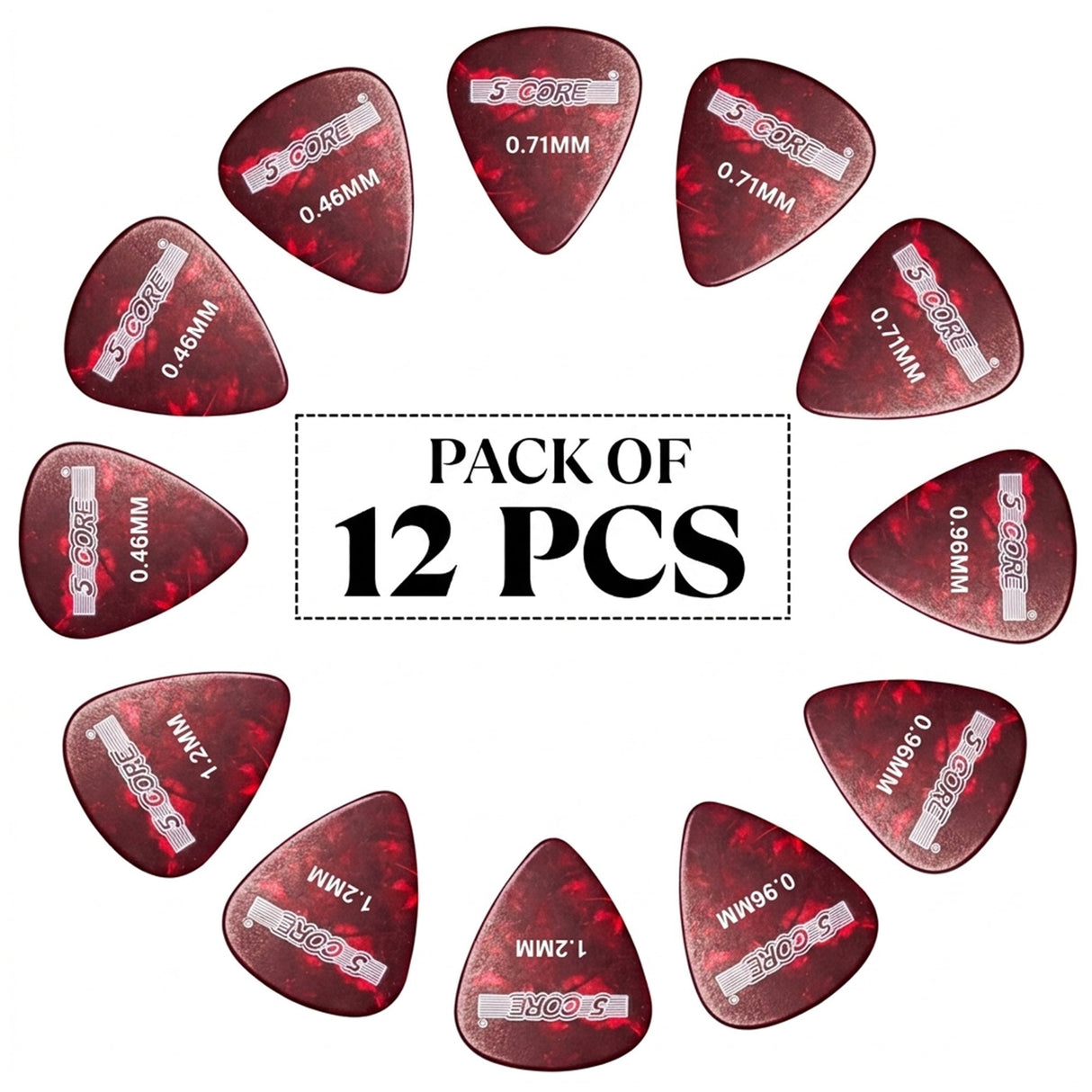 5 Core Guitar Picks 12 Piece Celluloid Light Medium Heavy Extra Heavy for Acoustic Electric Guitars
