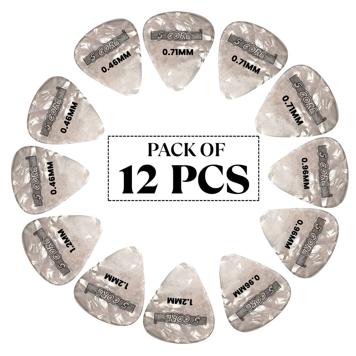 5 Core Guitar Picks 12 Piece Celluloid Light Medium Heavy Extra Heavy for Acoustic Electric Guitars