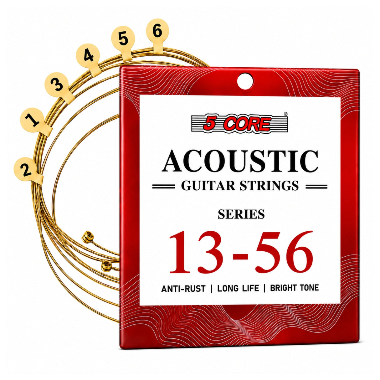 5 Core Acoustic Guitar 6 String Set Medium Gauge Steel Carbon Core Bright Powerful Tone Heavy Duty