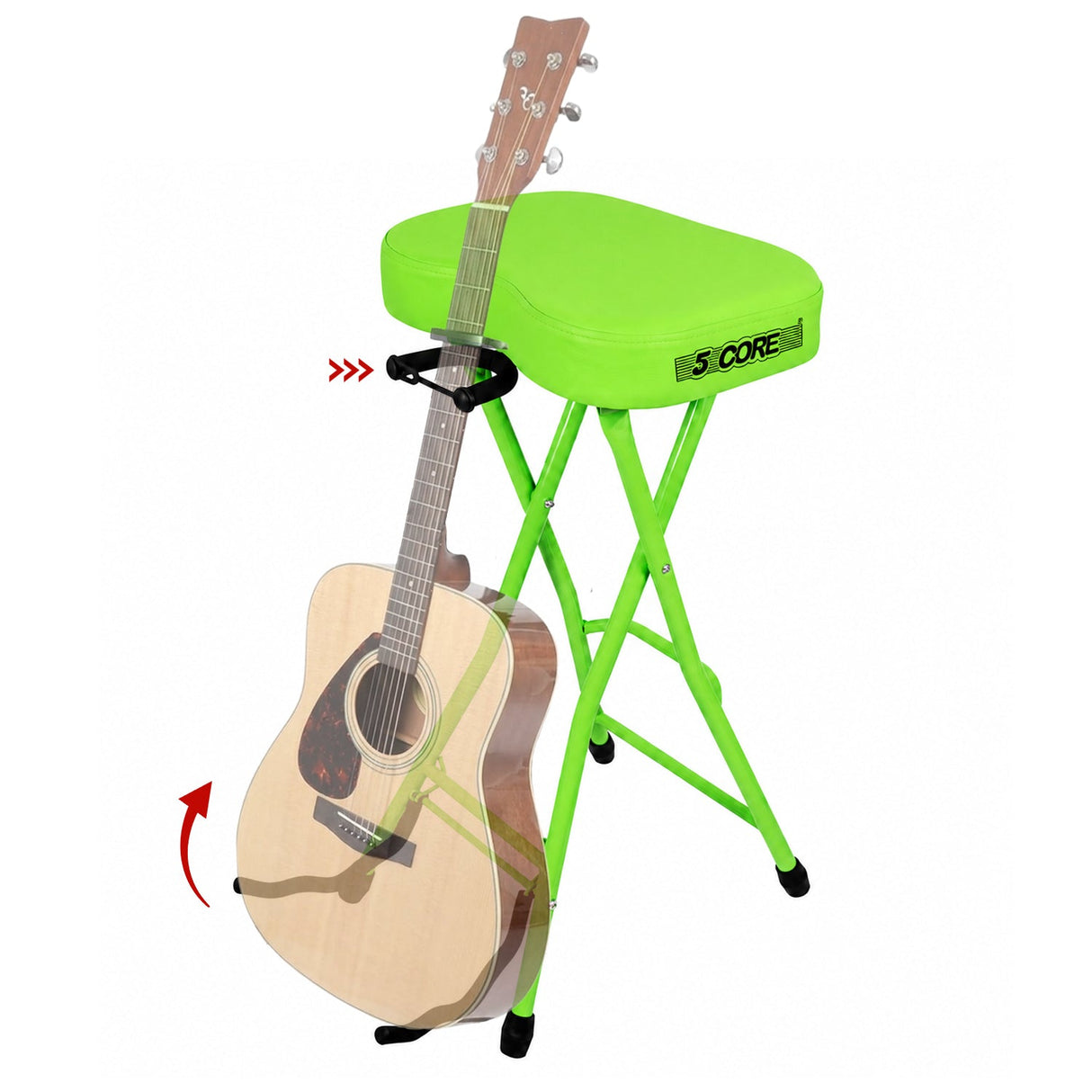 5Core Guitar Stool 3.15" Padded Chair Foldable Heavy Duty Music Seat Built in Foot Rest Guitar Stand
