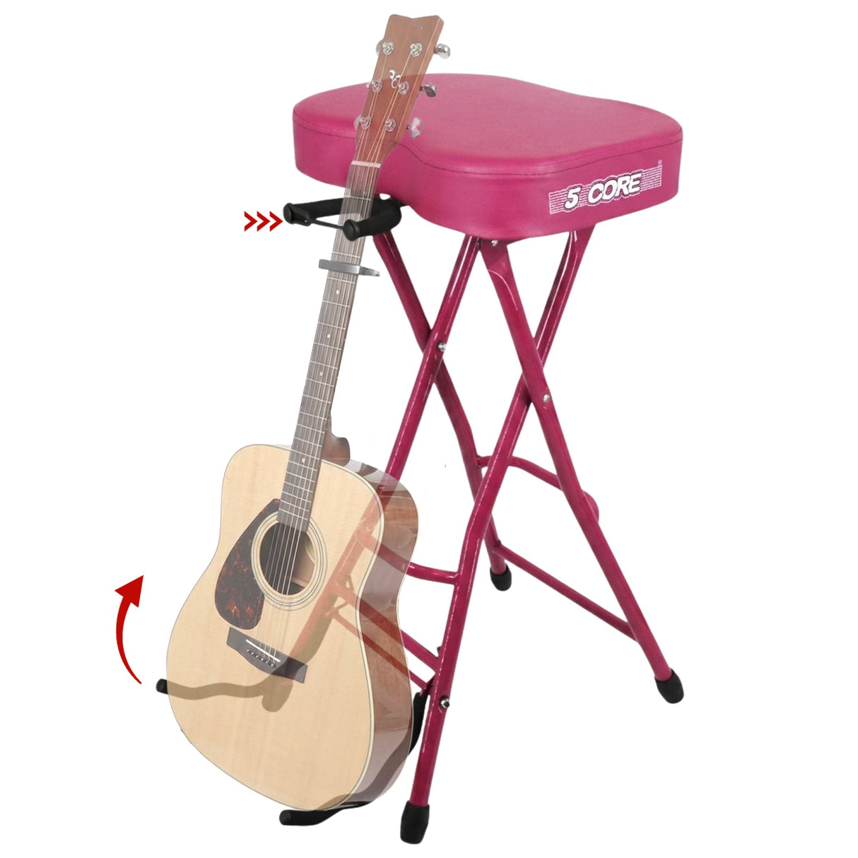 5 Core Guitar Stool 3.15" Padded Chair Foldable Music Seat w Built in Foot Rest Guitar Stand