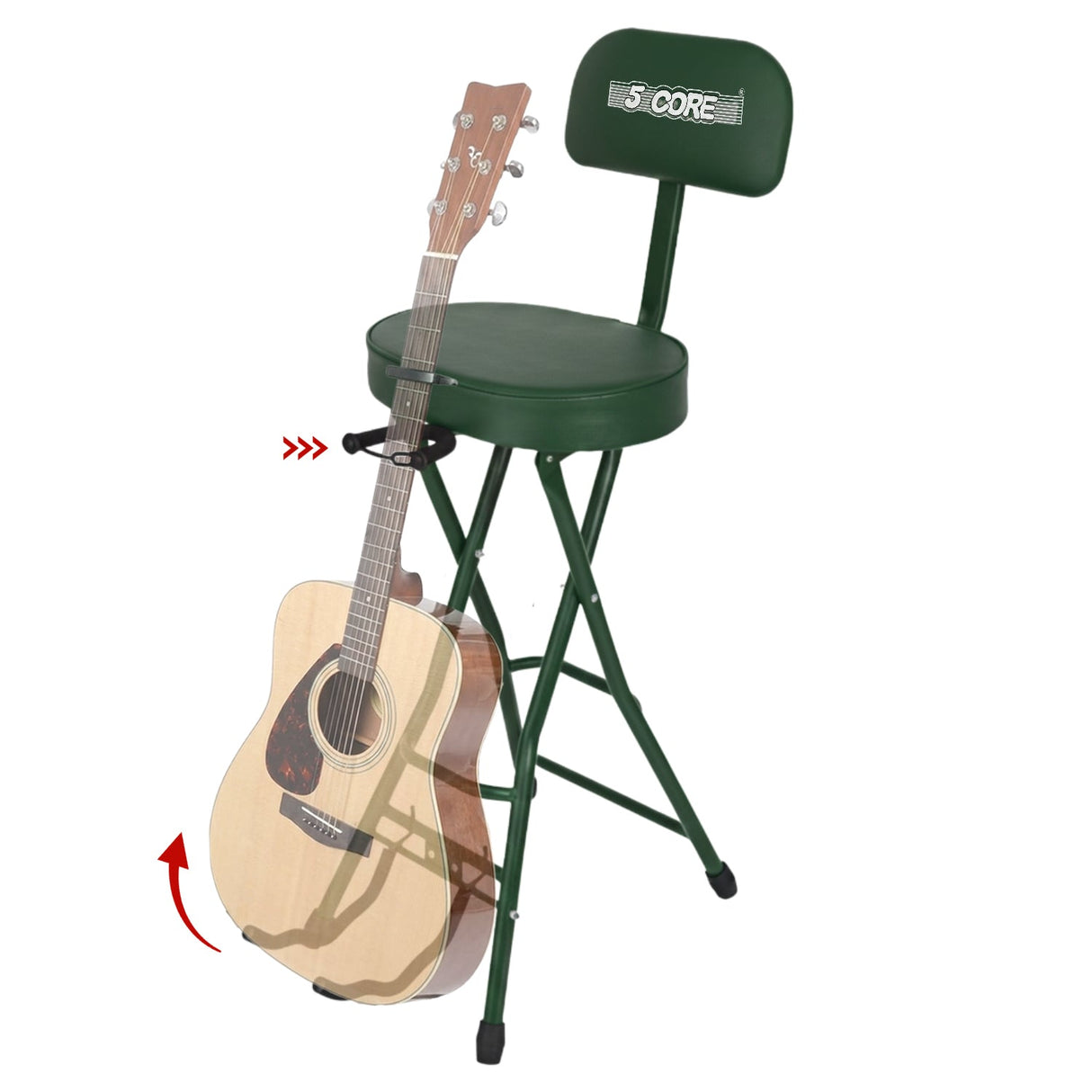 5Core Guitar Stool 3.15" Padded Chair w Backrest Foldable Music Seat Built in Foot Rest Guitar Stand