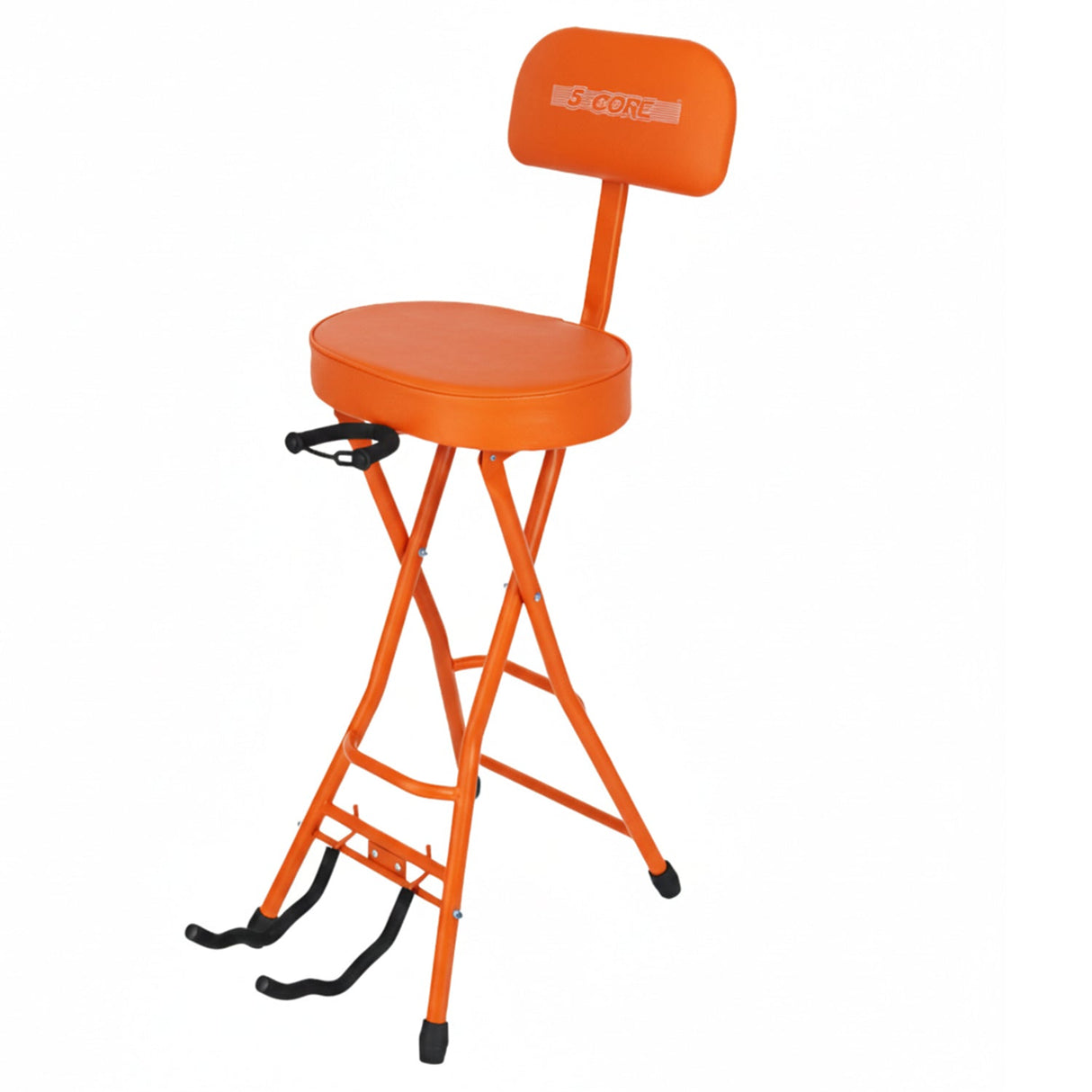 5Core Guitar Stool 3.15" Padded Chair w Backrest Foldable Music Seat Built in Foot Rest Guitar Stand