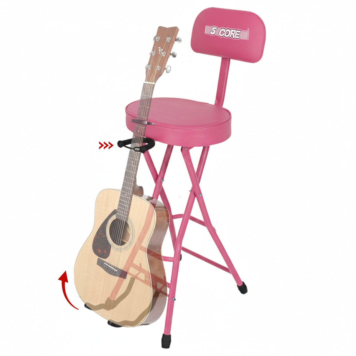 5Core Guitar Stool 3.15" Padded Chair w Backrest Foldable Music Seat Built in Foot Rest Guitar Stand