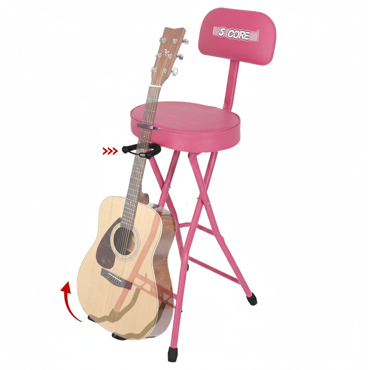 5Core Guitar Stool 3.15" Padded Chair w Backrest Foldable Music Seat Built in Foot Rest Guitar Stand