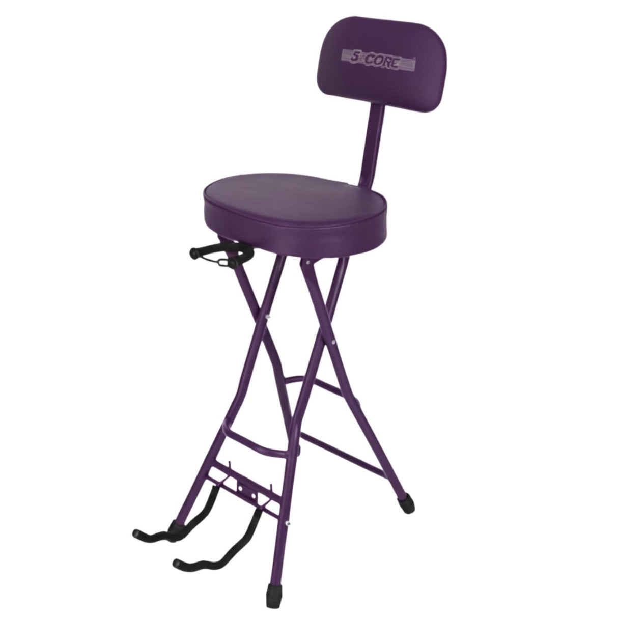 5Core Guitar Stool 3.15" Padded Chair w Backrest Foldable Music Seat Built in Foot Rest Guitar Stand