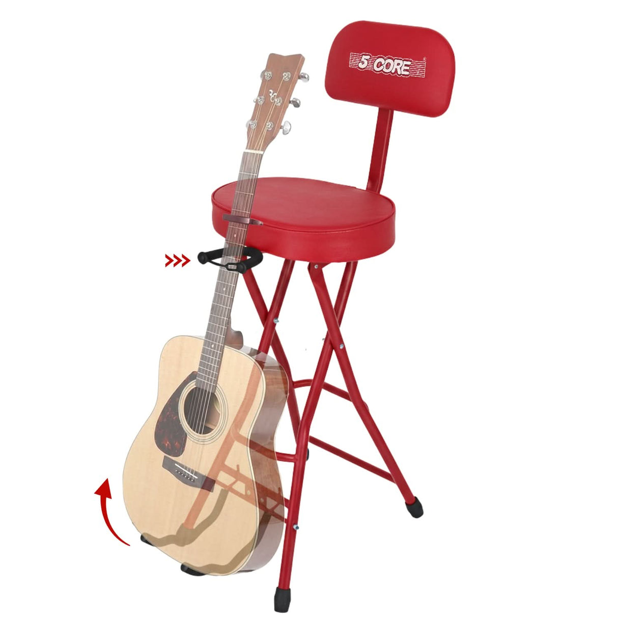 5Core Guitar Stool 3.15" Padded Chair w Backrest Foldable Music Seat Built in Foot Rest Guitar Stand