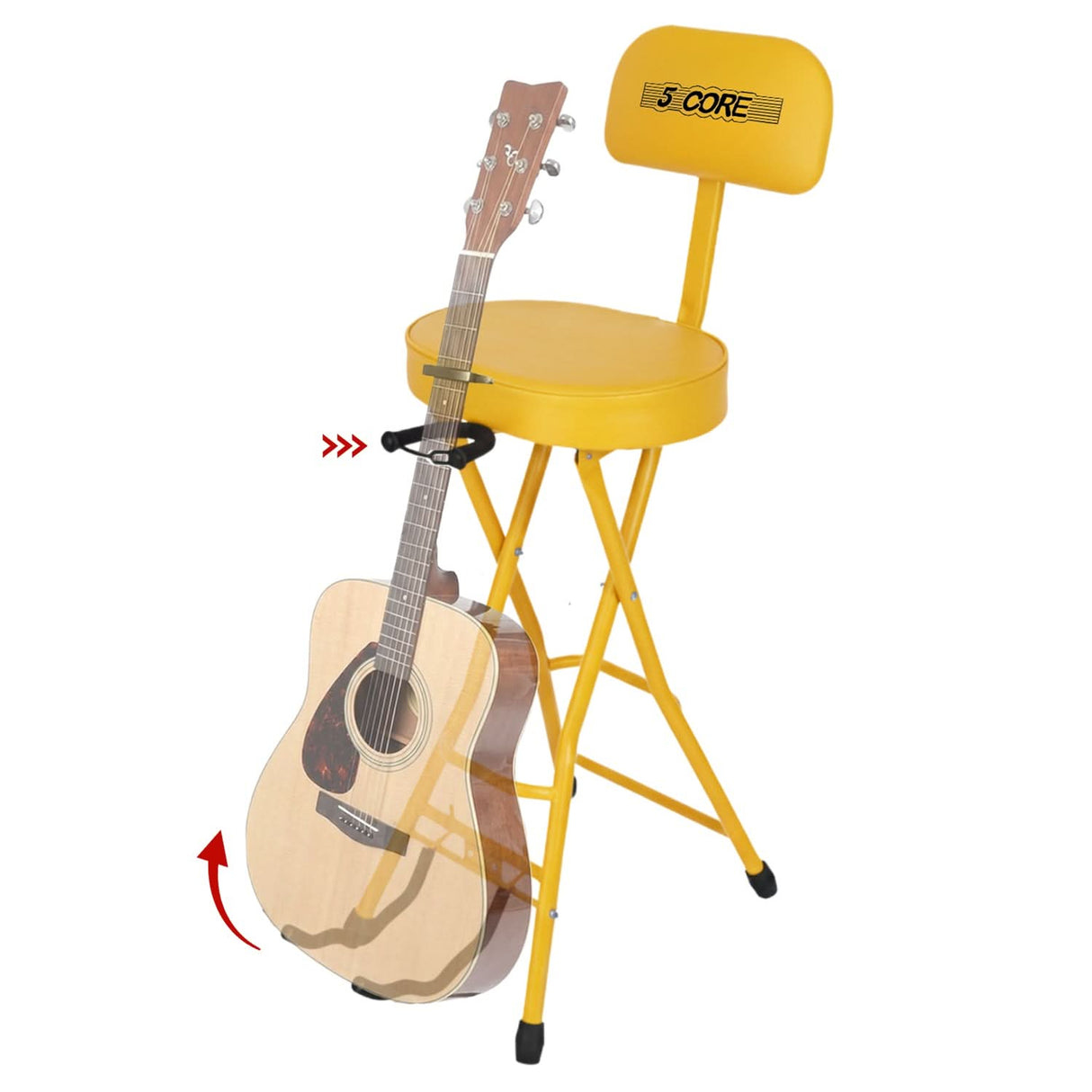 5Core Guitar Stool 3.15" Padded Chair w Backrest Foldable Music Seat Built in Foot Rest Guitar Stand