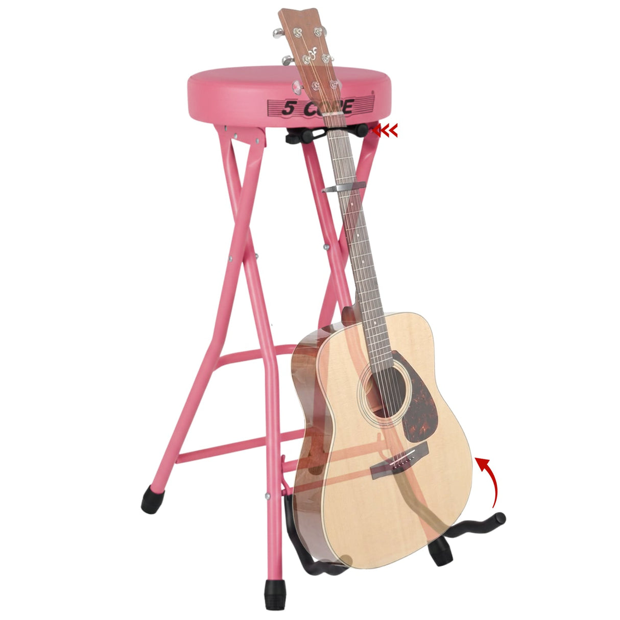 5 Core Guitar Stool 3.15" Padded Chair Foldable Music Seat w Built in Foot Rest Guitar Stand