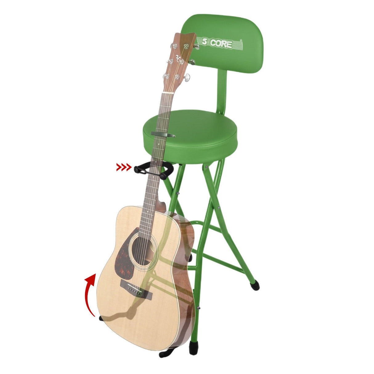 5Core Guitar Stool 3.15" Padded Chair w Backrest Foldable Music Seat Built in Foot Rest Guitar Stand