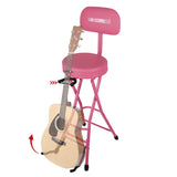 5Core Guitar Stool 3.15" Padded Chair w Backrest Foldable Music Seat Built in Foot Rest Guitar Stand
