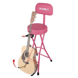 5Core Guitar Stool 3.15" Padded Chair w Backrest Foldable Music Seat Built in Foot Rest Guitar Stand