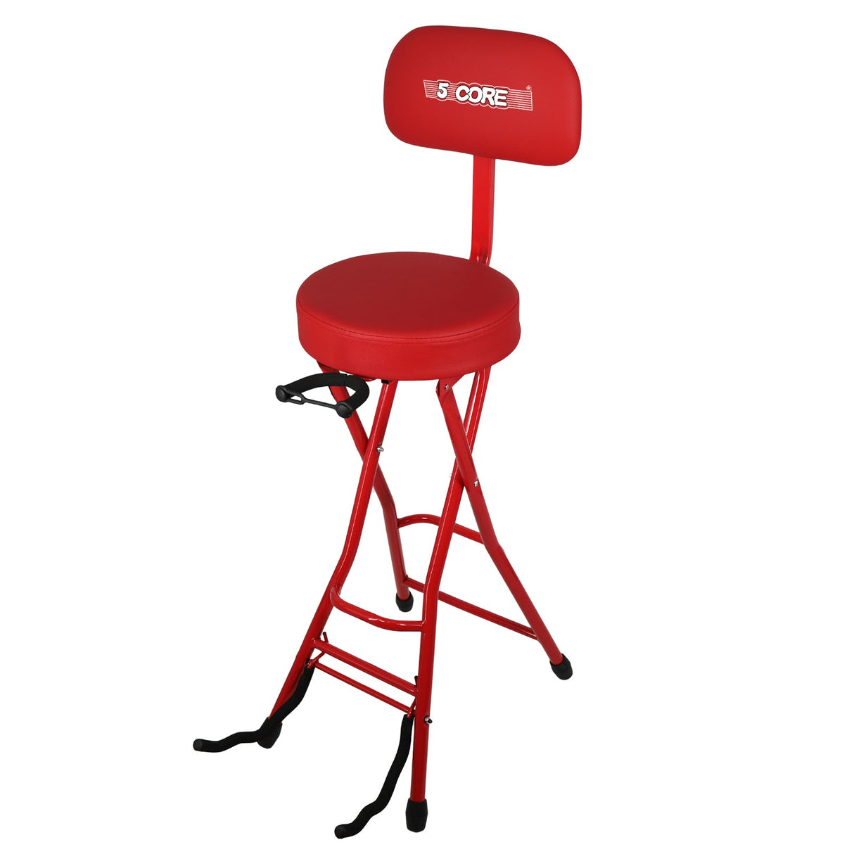 5Core Guitar Stool 3.15" Padded Chair w Backrest Foldable Music Seat Built in Foot Rest Guitar Stand