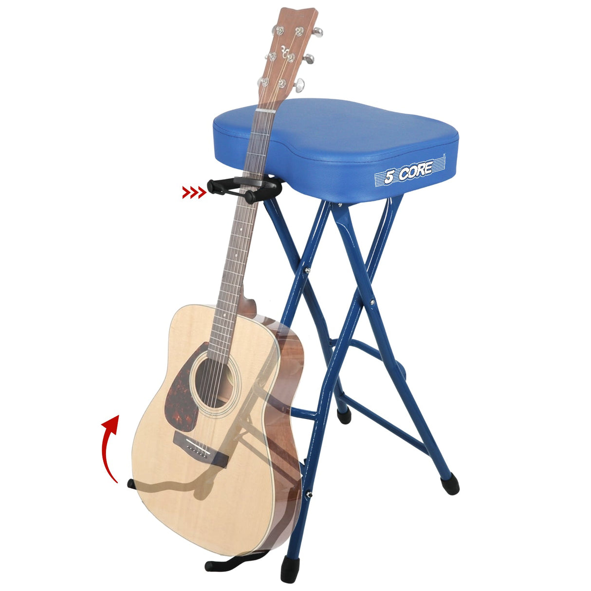 5 Core Guitar Stool 3.15" Padded Chair Foldable Music Seat w Built in Foot Rest Guitar Stand