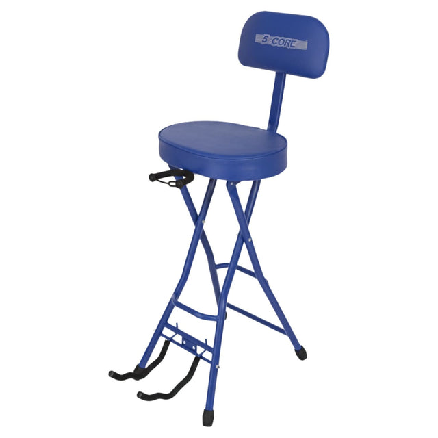 5Core Guitar Stool 3.15" Padded Chair w Backrest Foldable Music Seat Built in Foot Rest Guitar Stand