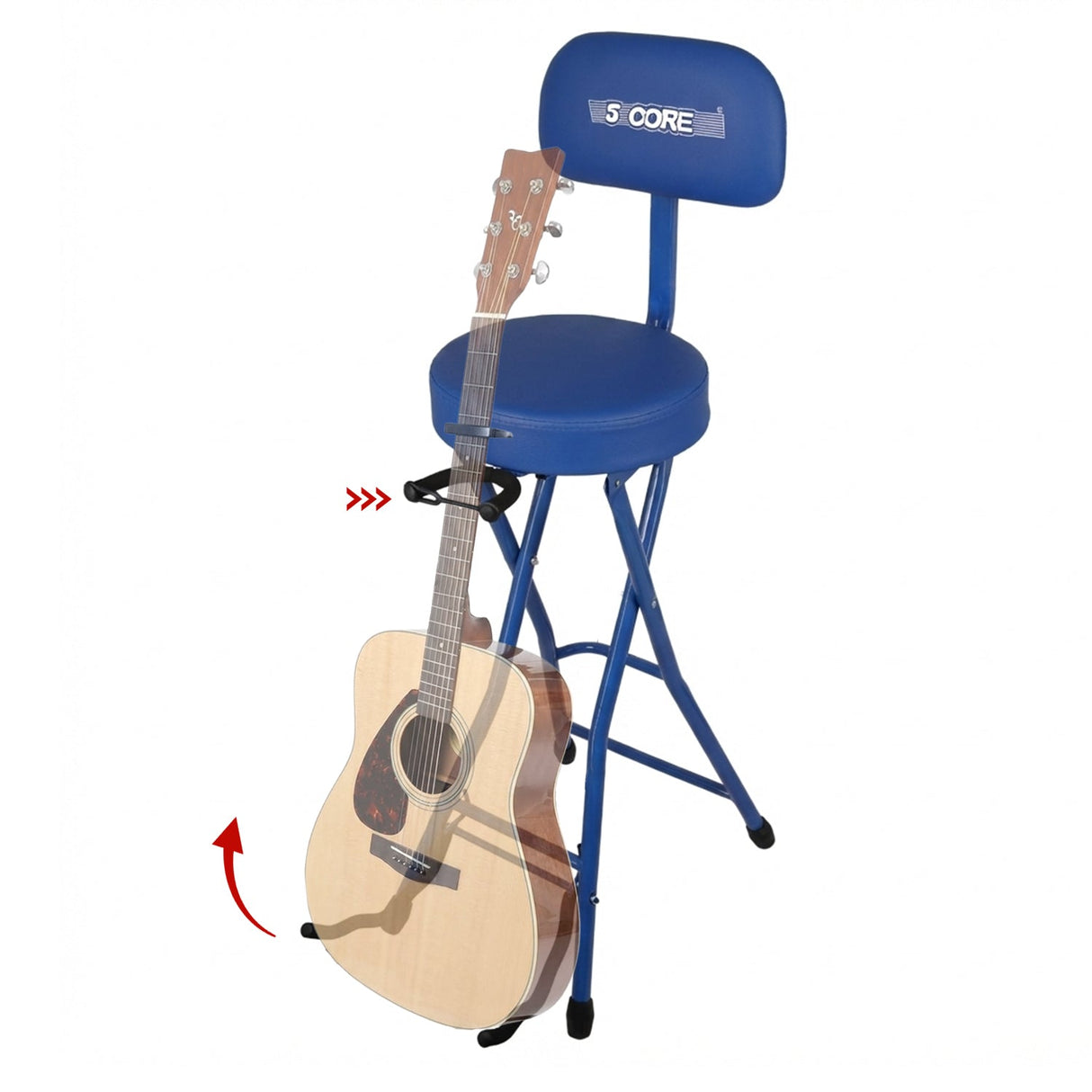5 Core Guitar Stool w Backrest 3.15" Padded Chair Foldable Music Seat Built in Foot Rest Guitar Stand