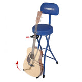 5 Core Guitar Stool w Backrest 3.15" Padded Chair Foldable Music Seat Built in Foot Rest Guitar Stand