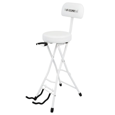 5Core Guitar Stool 3.15" Padded Chair w Backrest Foldable Music Seat Built in Foot Rest Guitar Stand