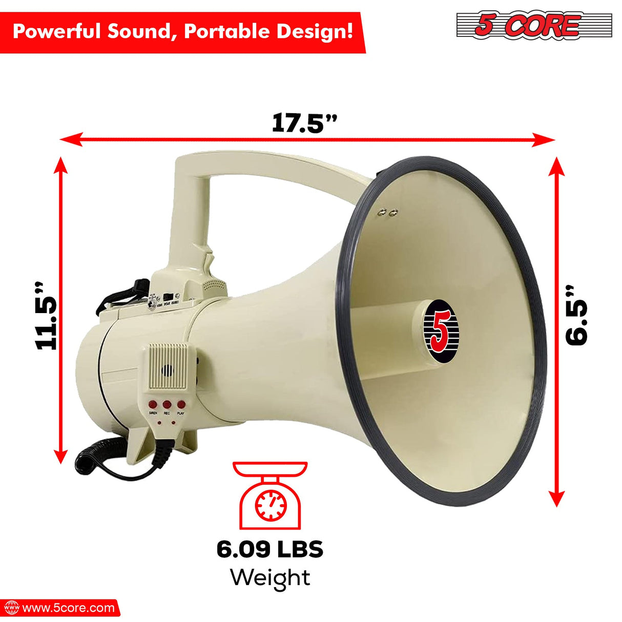 5Core Megaphone Bullhorn Speaker 100W Professional Bull Horn Battery Power Megafono 2000Yard Range