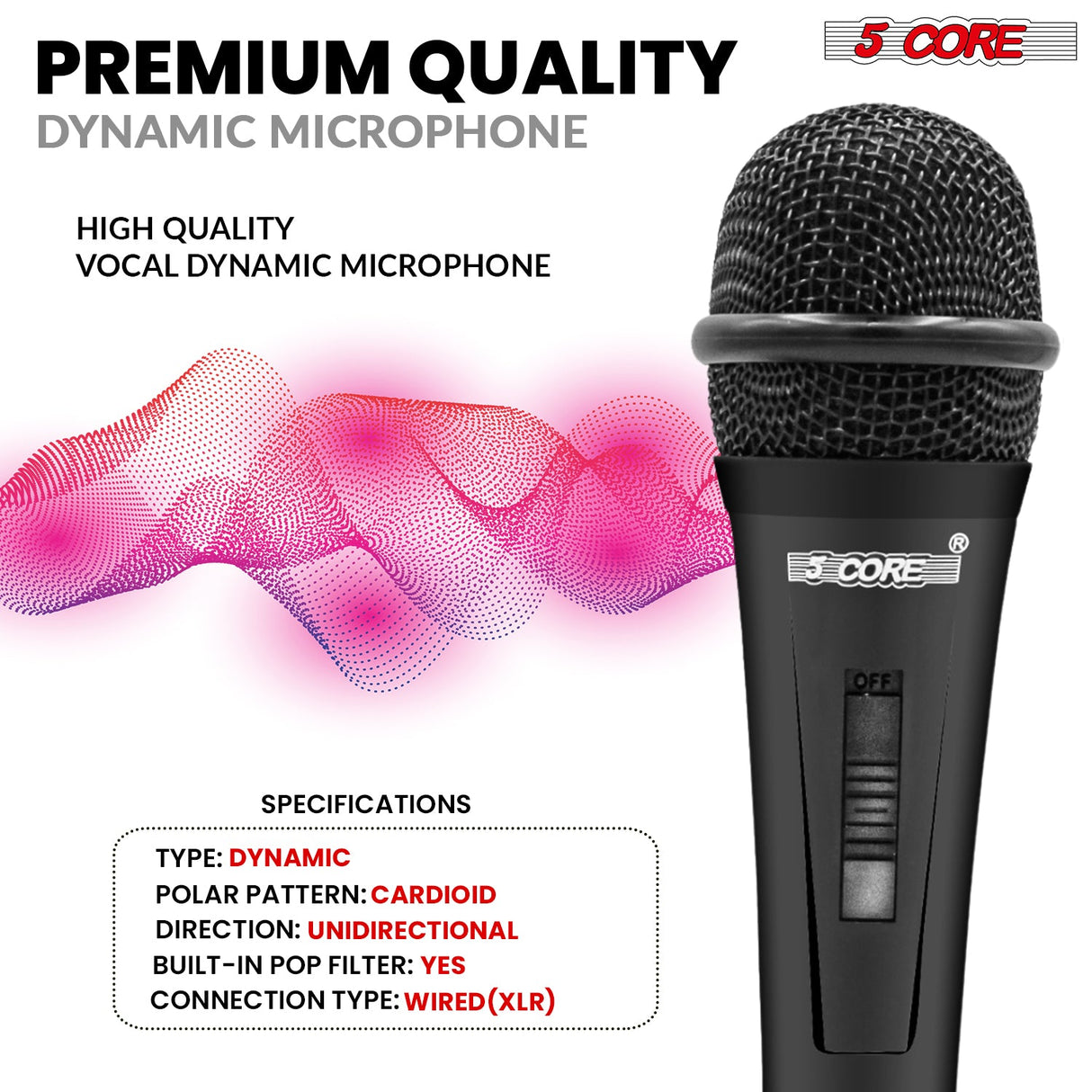 5Core XLR Microphone Dynamic Mic Karaoke Singing Studio Mics Handheld Microfono