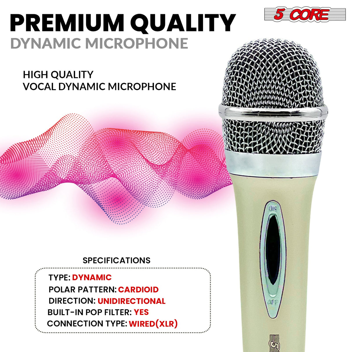 5Core XLR Microphone Dynamic Mic Karaoke Singing Studio Mics Handheld Microfono