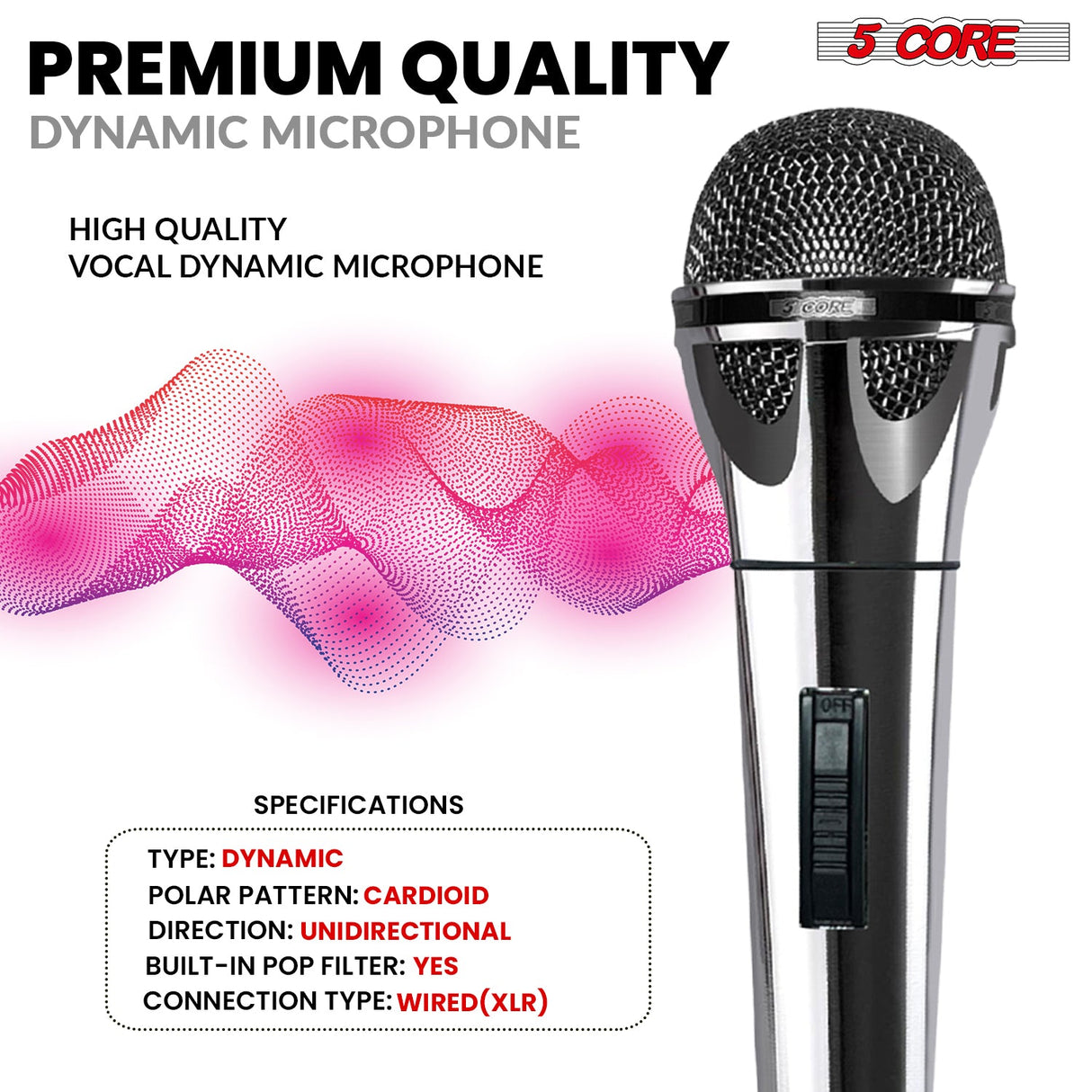 5Core XLR Microphone Dynamic Mic Karaoke Singing Studio Mics Handheld Microfono