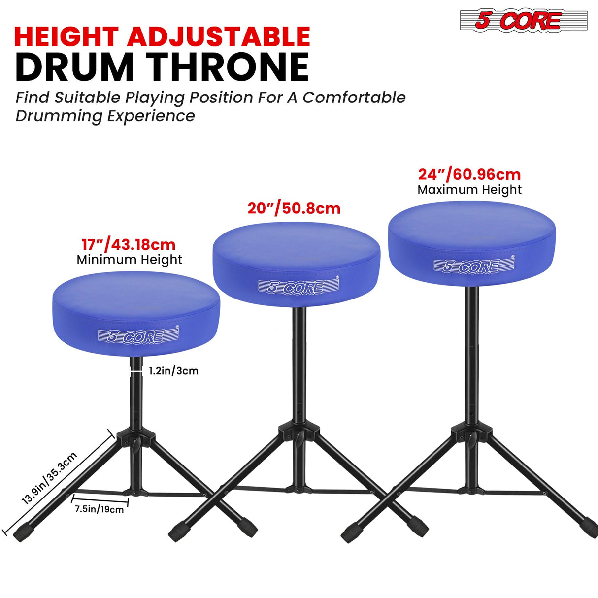 Height-adjustable drum throne for optimal comfort and support during long playing sessions.