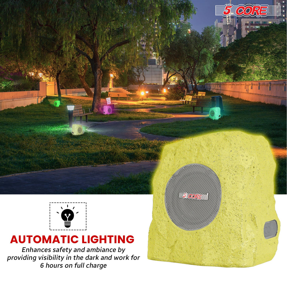 5Core Outdoor Wireless Speakers Bluetooth Rock Waterproof Linkable TWS Garden Speaker GRAY 1 PC