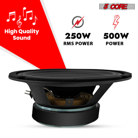 5 Core 8" Midrange Speaker 2Pc 500W Aluminum Bullet 8Ohm Pro Audio Slim PA DJ Car Door Loudspeaker