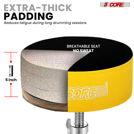 5 Core Drum Throne 5" Padded Guitar Stool Adjustable Heavy Duty Music Chair Seat w Luxury Velvet Top