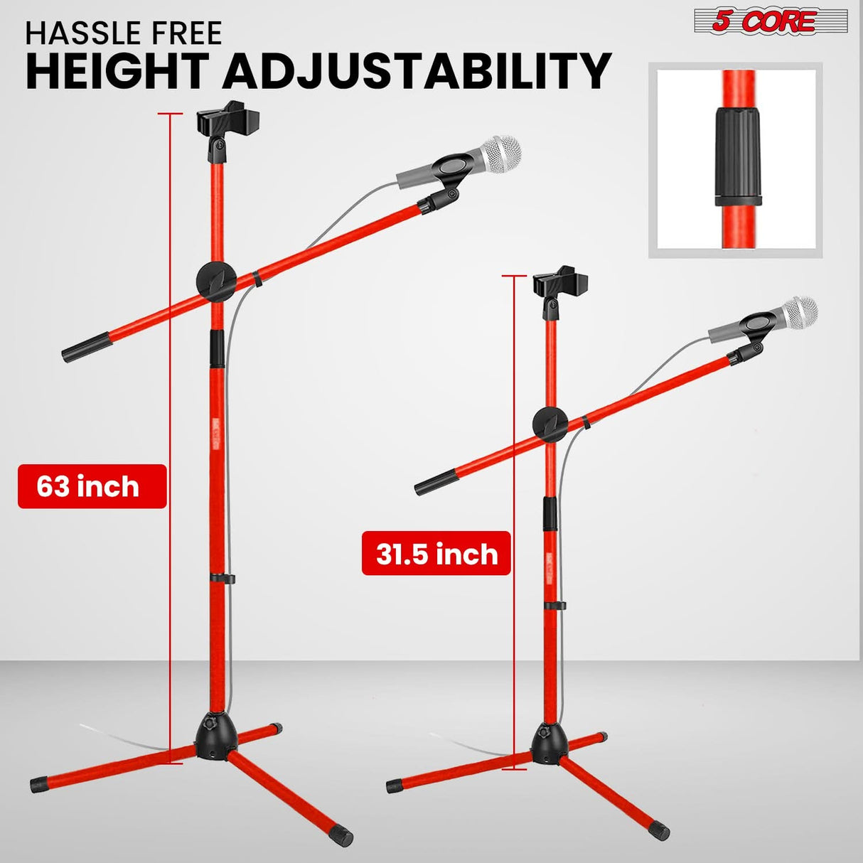 5 Core Microphone Stand Floor Pair Universal Adjustable 63" Tripod Mic Stands w Boom Arm