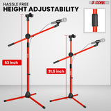 5 Core Microphone Stand Floor Pair Universal Adjustable 63" Tripod Mic Stands w Boom Arm